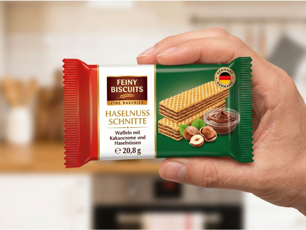 Biscuit Lískooříškové oplatky 8×20,8g - oplatka v ruce