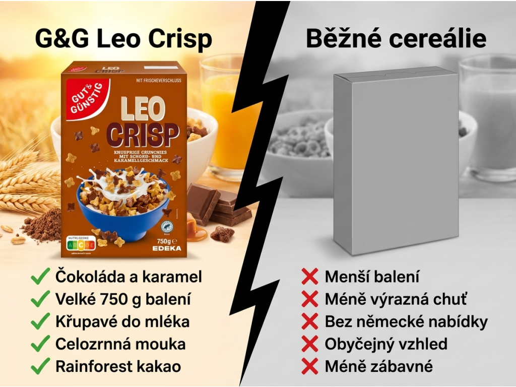 G&G Leo Crisp čokoládové cereálie s karamelem - srovnání