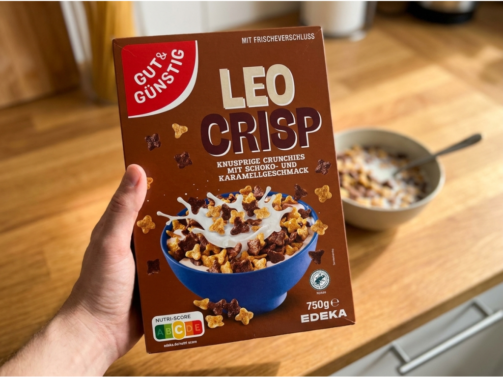 G&G Leo Crisp čokoládové cereálie s karamelem - balení v ruce