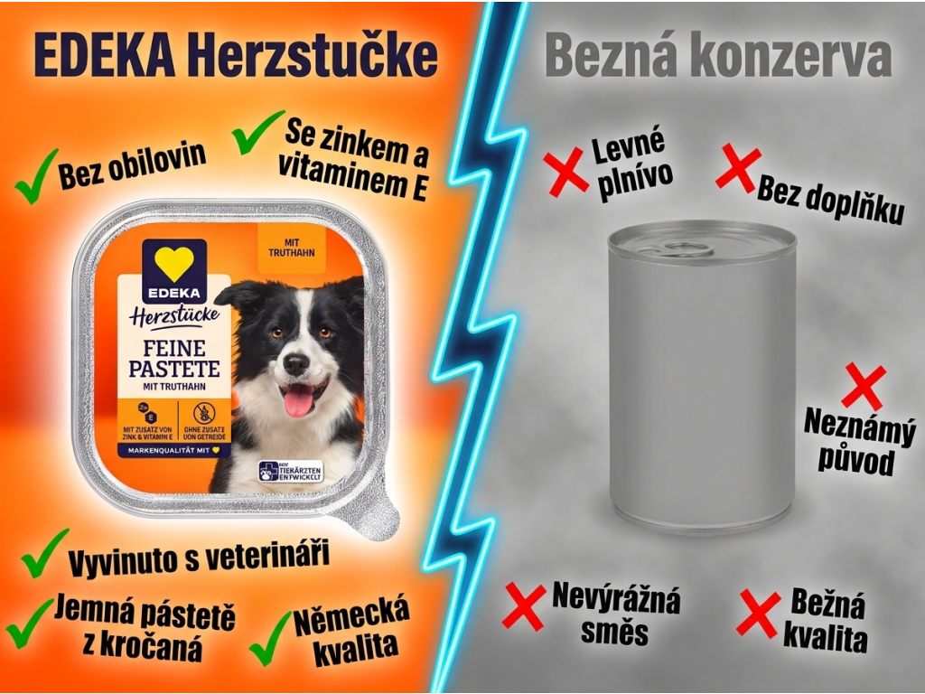 Srovnání Edeka paštika pro psy krocan vs běžná konzerva
