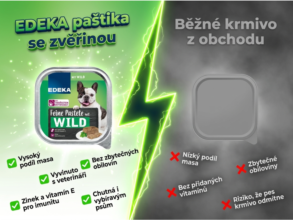 Srovnání Edeka paštiky pro psy s běžným krmivem