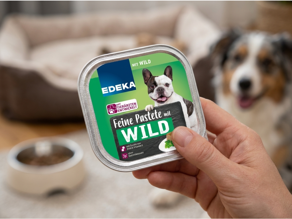 Miska Edeka paštiky pro psy v ruce