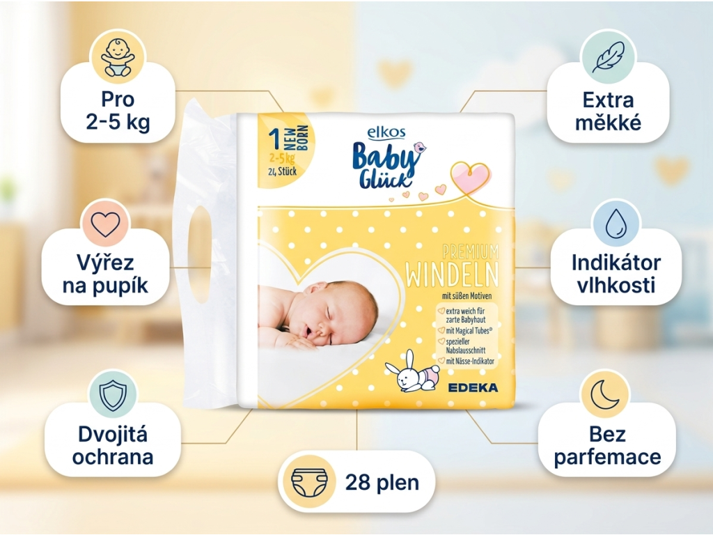 Elkos Premium dětské pleny New Born - přehled benefitů