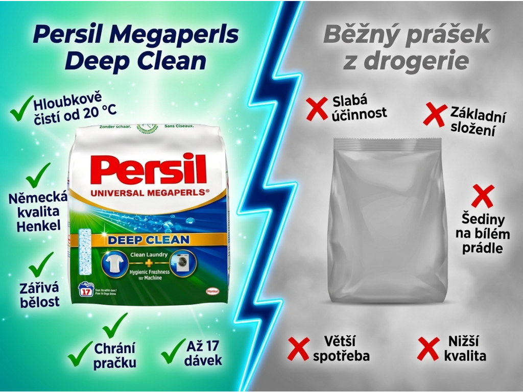 Persil Universal Megaperls Deep Clean vs. běžný prášek z drogerie