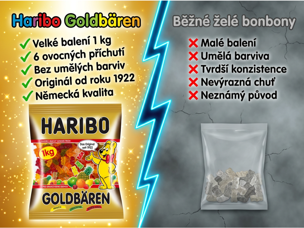 Srovnání Haribo Goldbären s běžnými medvídky