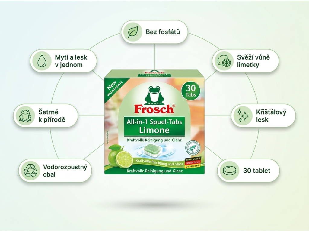 Frosch Tablety do myčky All-in-1 Limetka - hlavní výhody