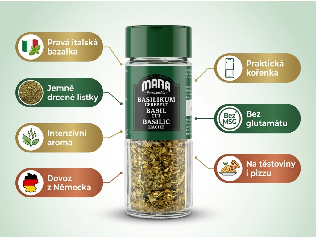 Mara Bazalka jemně mletá - infografika s výhodami