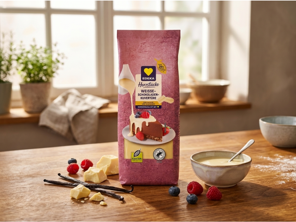 Edeka bílá čokoláda na vaření s vanilkou 200 g v kuchyni s vanilkou a ovocem