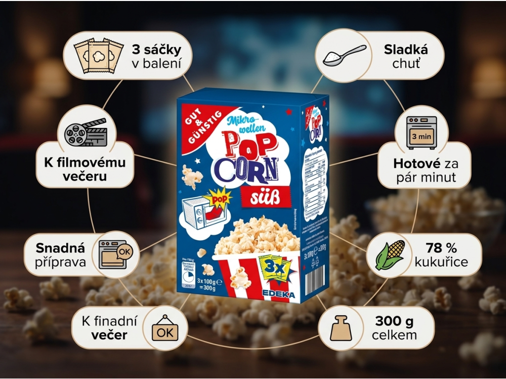 G&G sladký popcorn do mikrovlnky - hlavní výhody