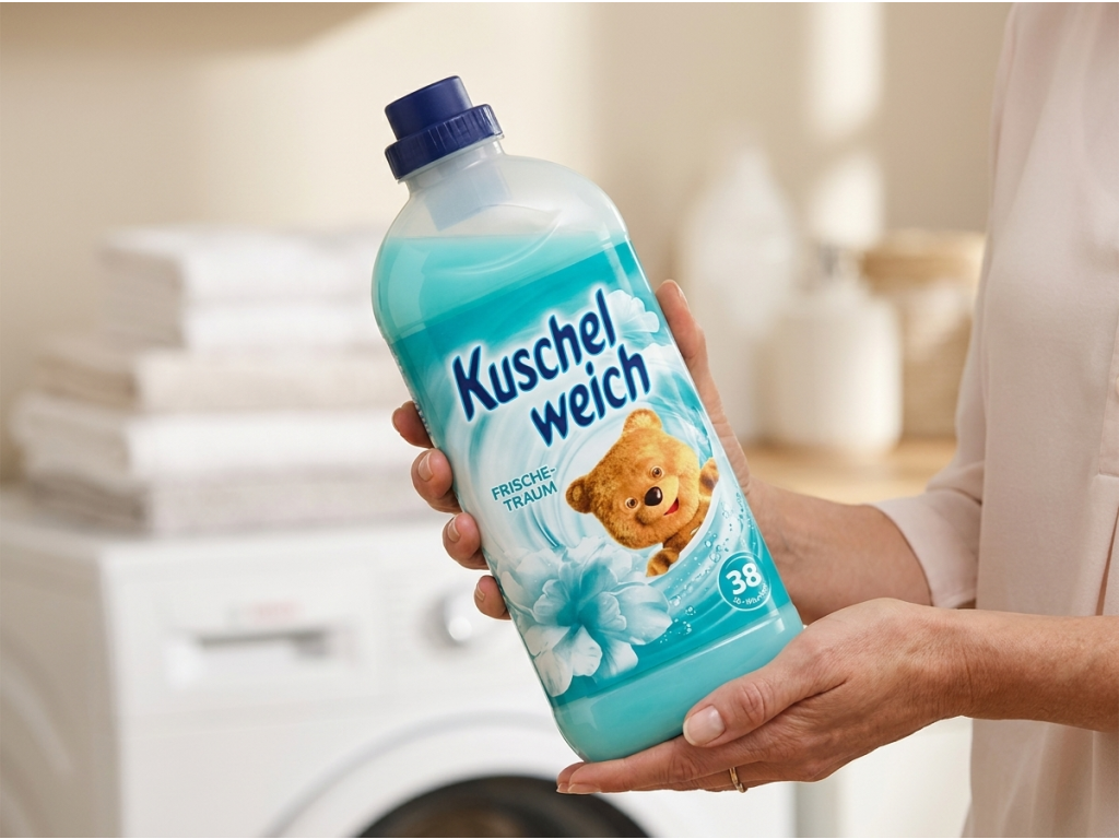 Láhev aviváže Kuschelweich Frischetraum 1 l v ruce