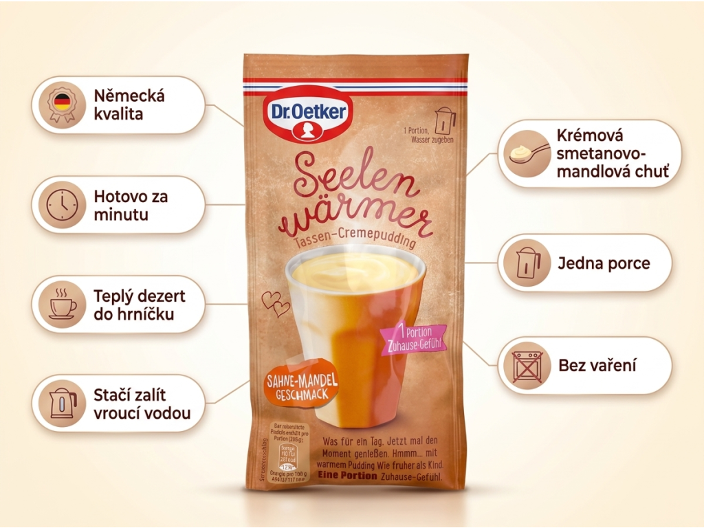 Dr. Oetker Seelenwärmer smetana-mandle - přehled výhod
