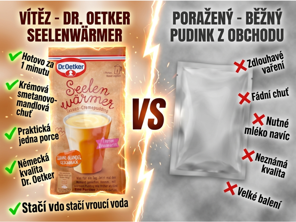 Srovnání Dr. Oetker Seelenwärmer s běžným pudinkem