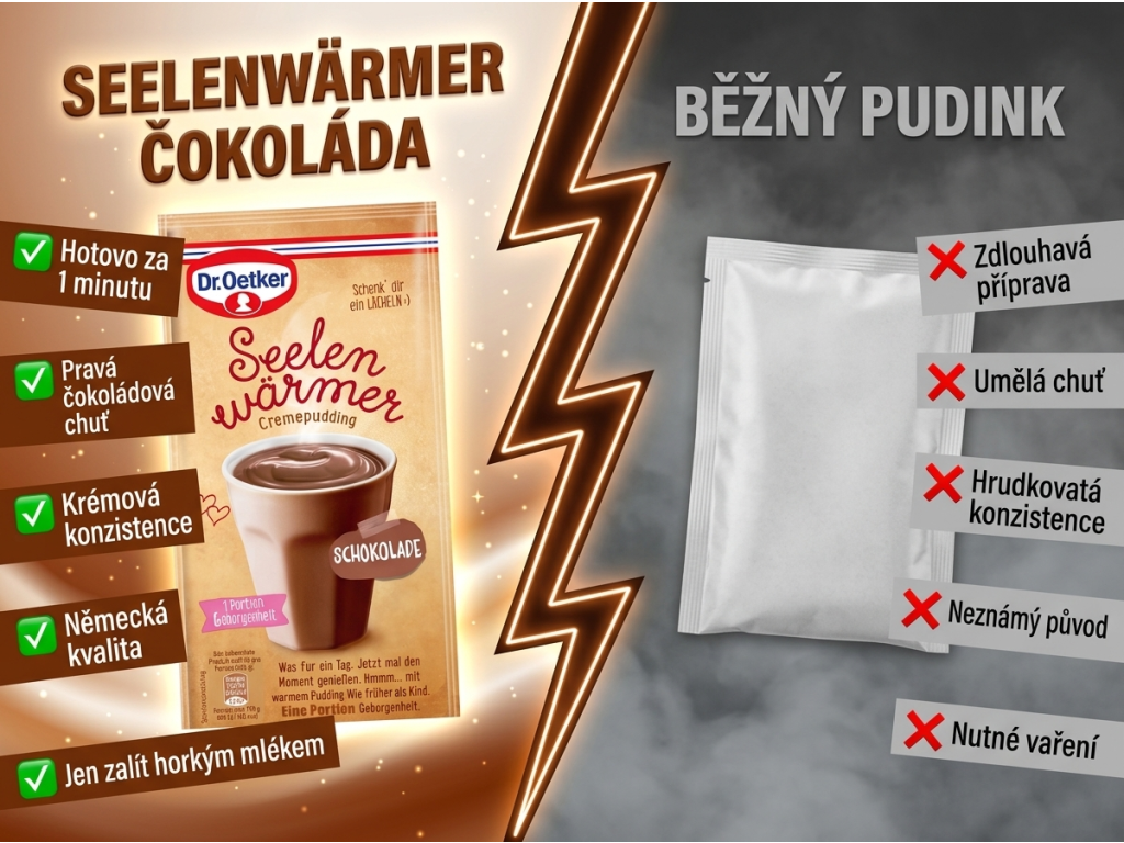Srovnání Dr. Oetker čokoládového pudinku s běžným pudinkem