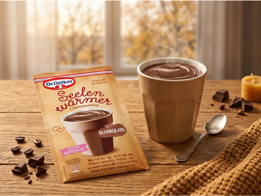 Dr. Oetker čokoládový pudink do hrníčku v útulném prostředí