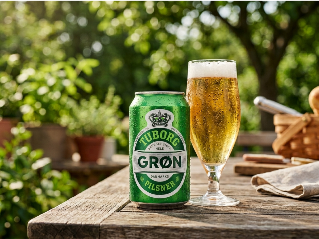 Tuborg Green na terase s pivní sklenicí