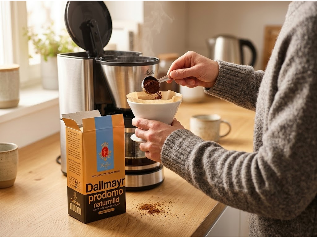 Dallmayr Prodomo Naturmild mletá káva při přípravě