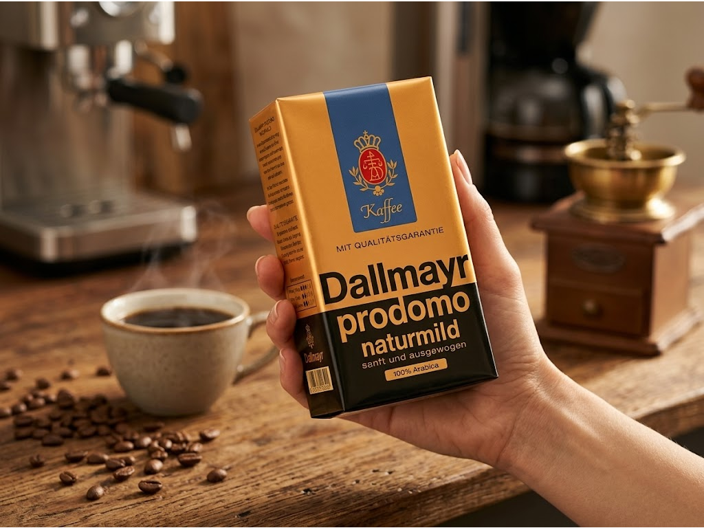 Dallmayr Prodomo Naturmild mletá káva v ruce
