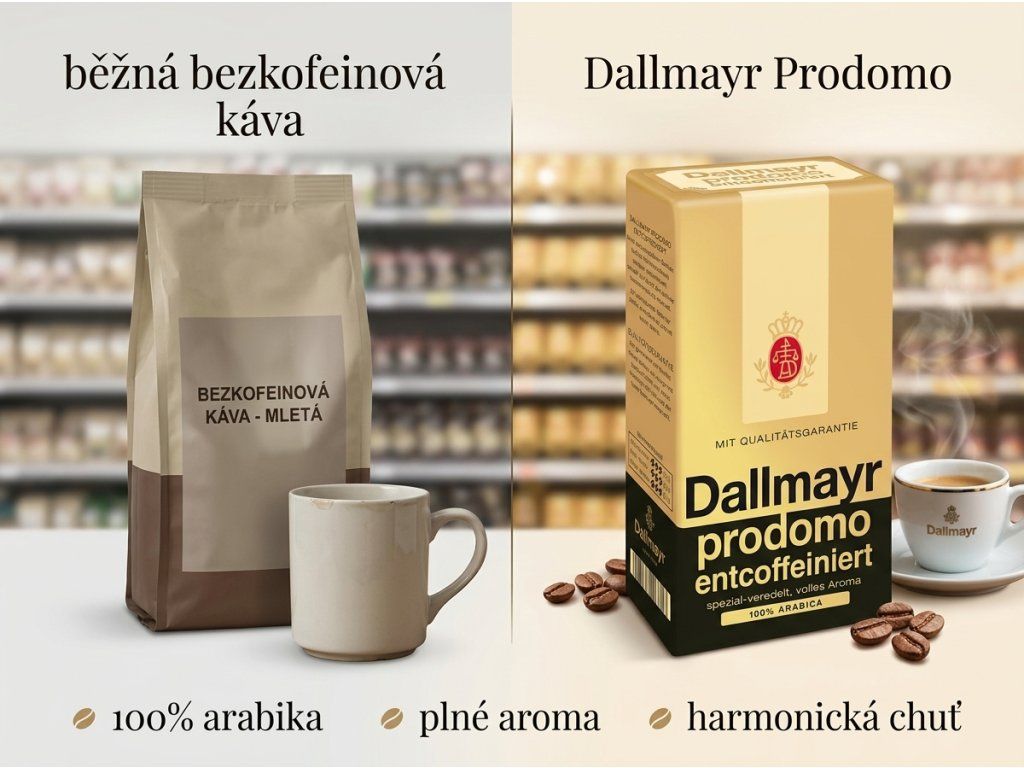 Srovnání chuti a profilu kávy Dallmayr Prodomo bez kofeinu