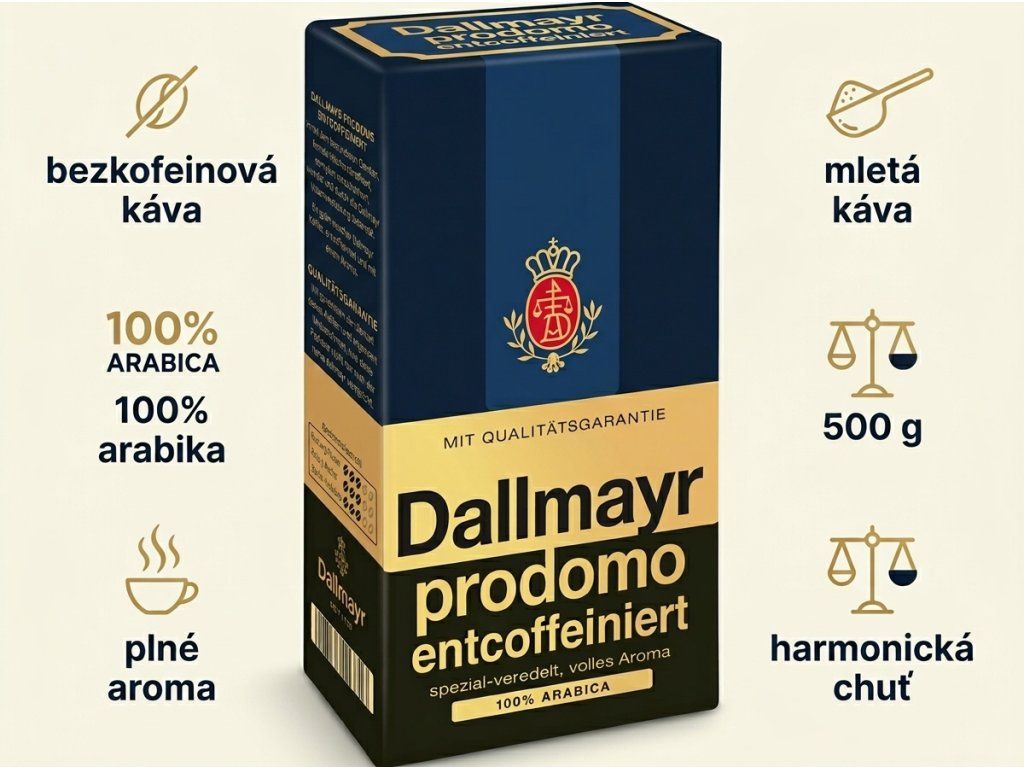 Dallmayr Prodomo bez kofeinu mletá káva 500 g - hlavní benefity