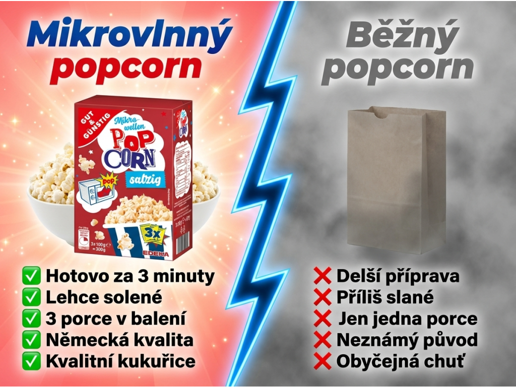 G&G Popcorn do mikrovlnky - srovnání s běžným popcornem