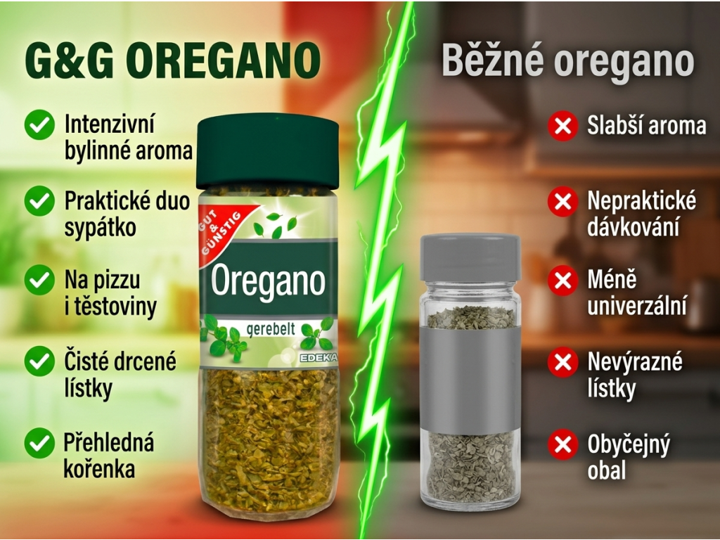 Srovnání oregana G&G s běžným kořením