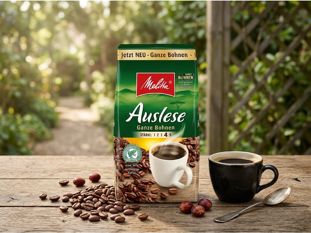 Melitta Auslese zrnková káva v přírodním kávovém prostředí