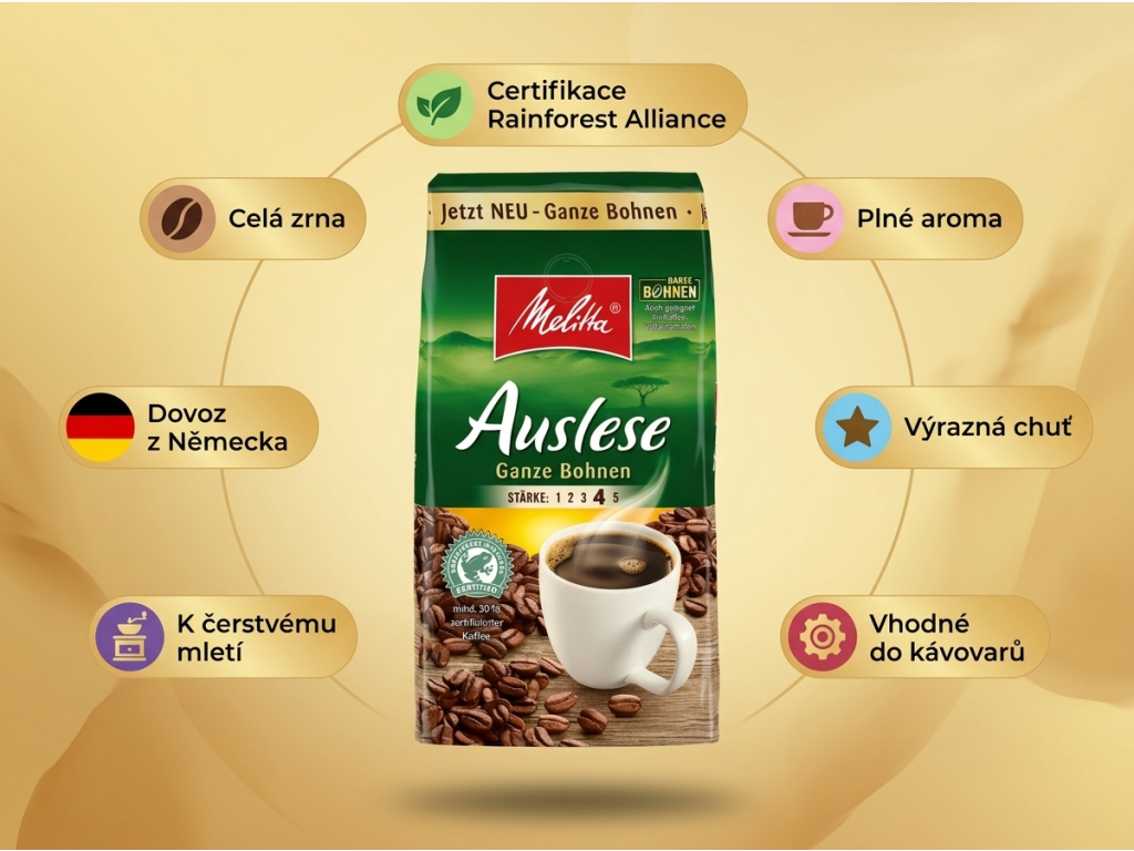 Melitta Auslese zrnková káva - přehled výhod