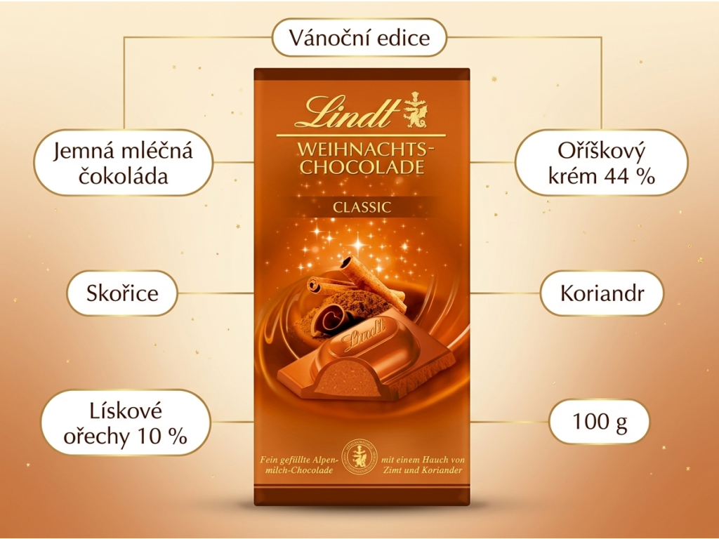 Lindt vánoční čokoláda Classic - hlavní výhody