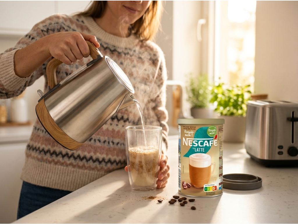 Příprava Nescafé Latte 230 g v kuchyni