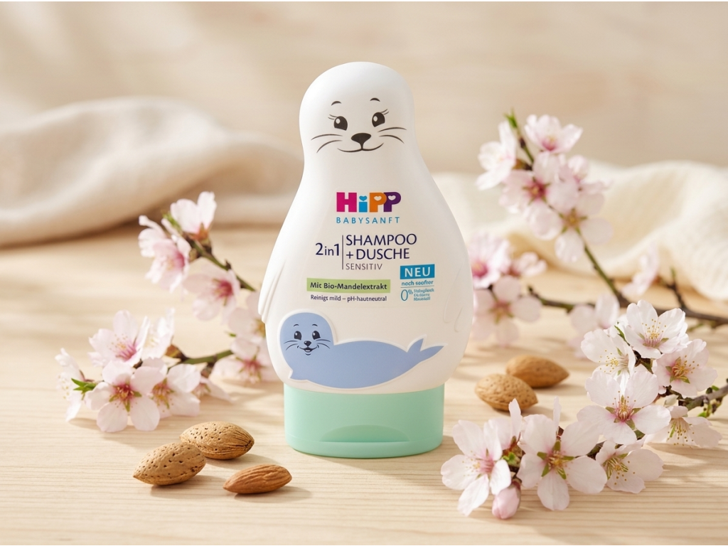 HiPP Babysanft 2v1 šampon a sprchový gel Sensitiv s BIO mandlovým extraktem