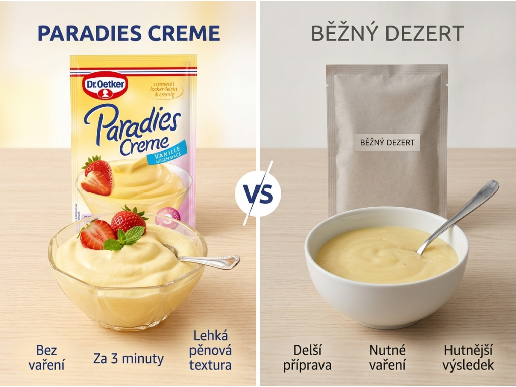 Srovnání Dr. Oetker Paradies-Creme s běžným vařeným dezertem