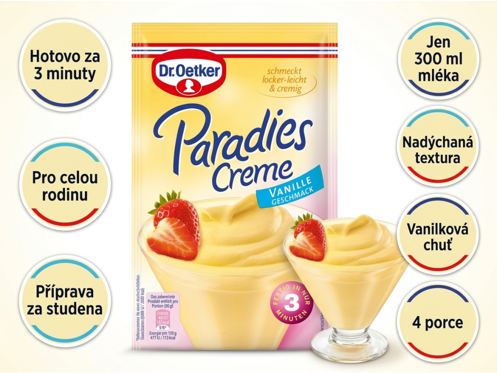 Dr. Oetker Paradies-Creme vanilkový - přehled hlavních výhod