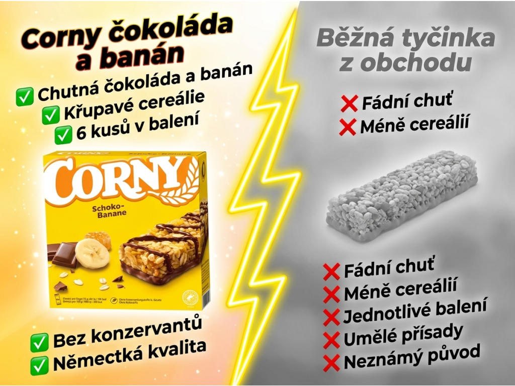 Corny čokoláda a banán - srovnání s běžnou tyčinkou