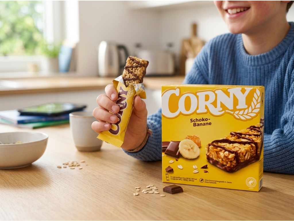 Corny čokoláda a banán při svačině