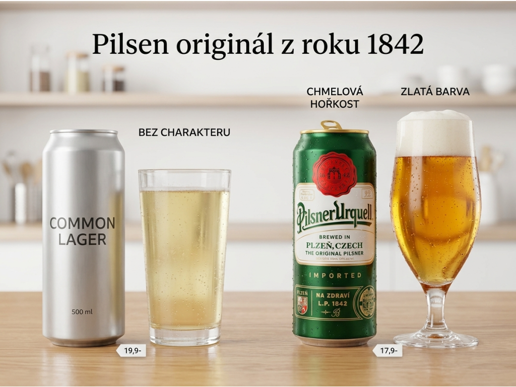 Srovnání Pilsner Urquell s běžným světlým pivem