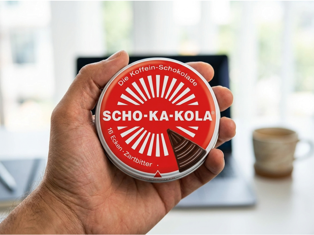 SCHO-KA-KOLA hořká energetická čokoláda 100g v ruce