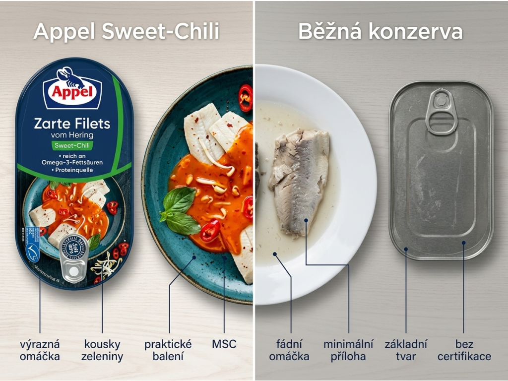 Appel sleďové filety se sladkým chilli - srovnání