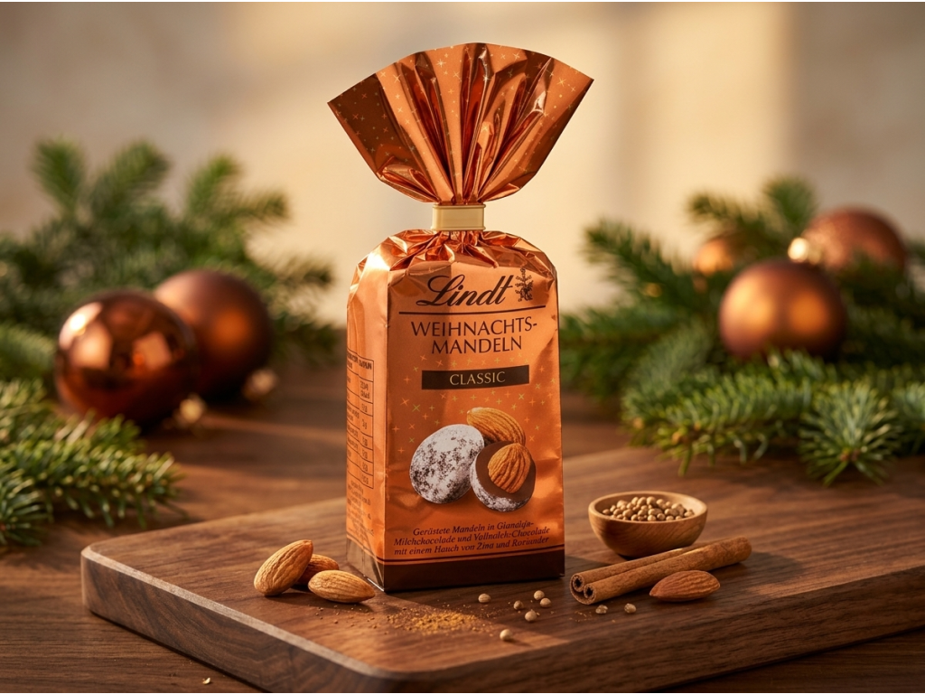 Lindt Vánoční mandle Classic v zimním prostředí