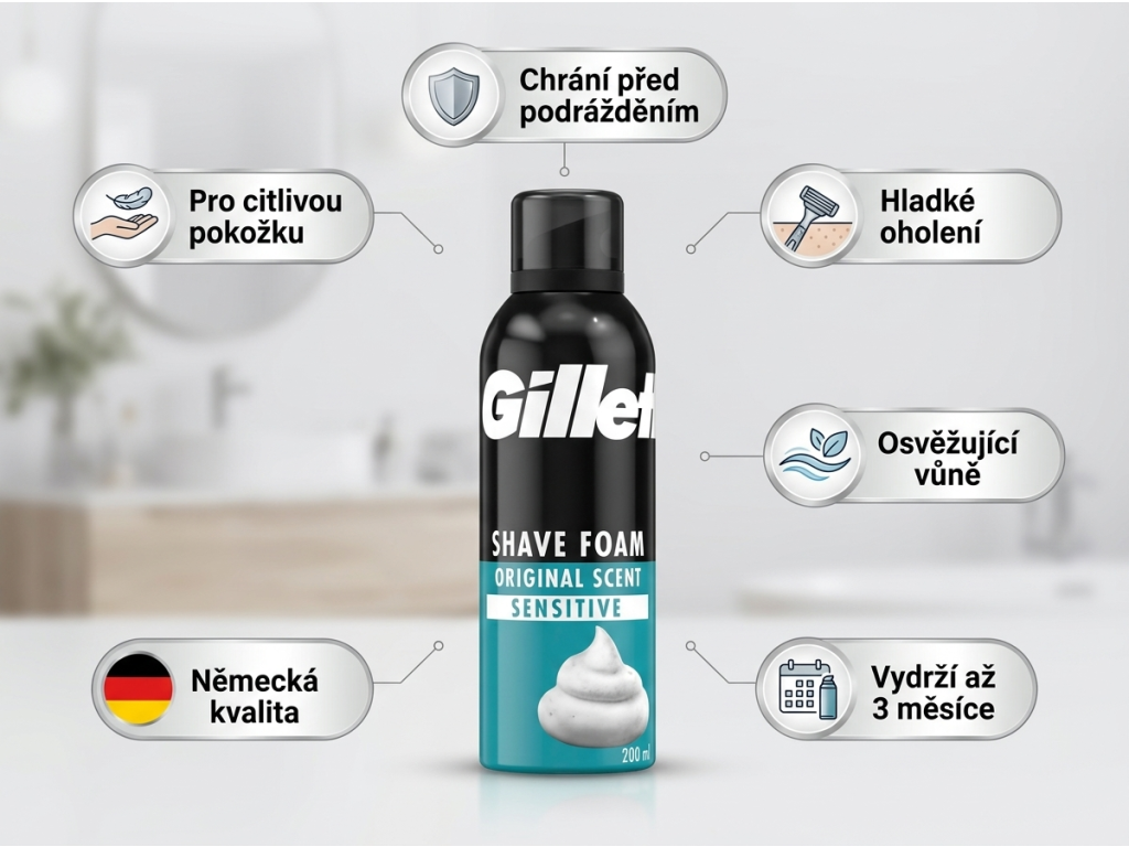 Gillette pěna na holení pro citlivou pokožku 200 ml