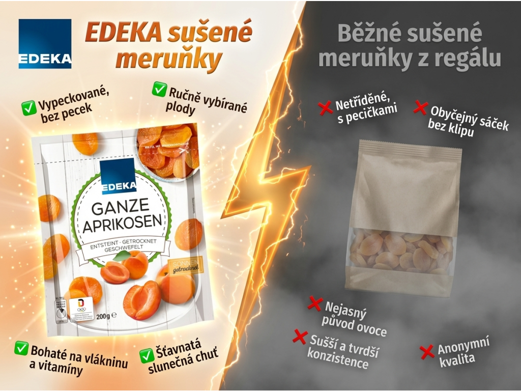 Edeka sušené celé meruňky vypeckované 200 g - srovnání s běžnou nabídkou