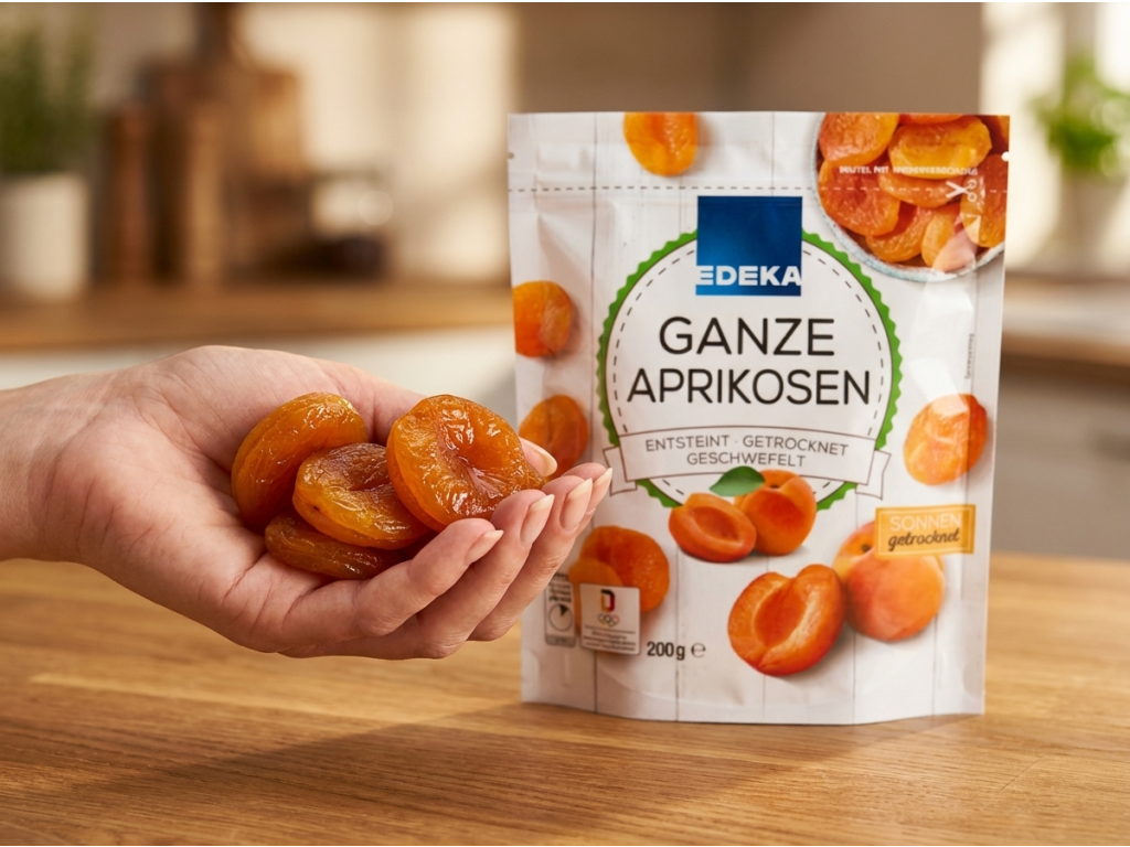 Edeka sušené celé meruňky vypeckované 200 g v ruce