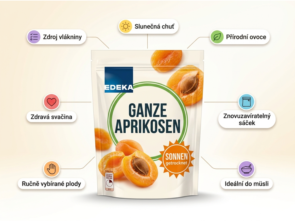 Edeka sušené celé meruňky vypeckované 200 g - infografika benefitů