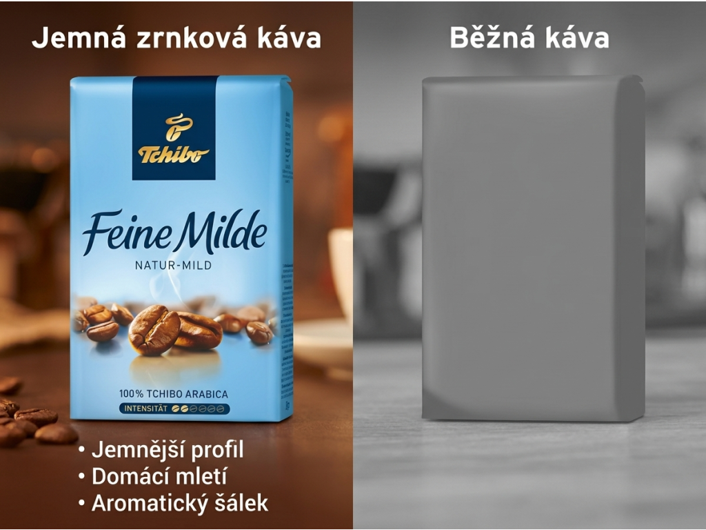 Srovnání jemné zrnkové kávy Tchibo Feine Milde s běžnou kávou