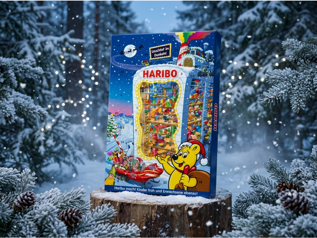 Haribo adventní kalendář v zimním prostředí