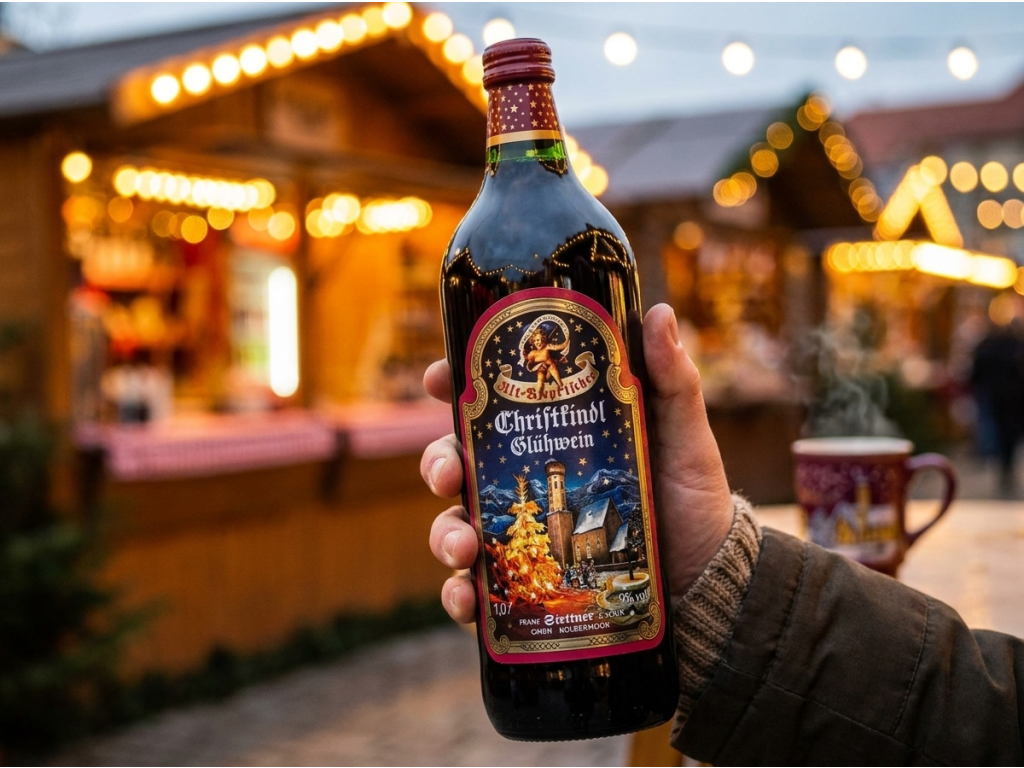 Lahev Stettner Christkindl Glühwein v ruce