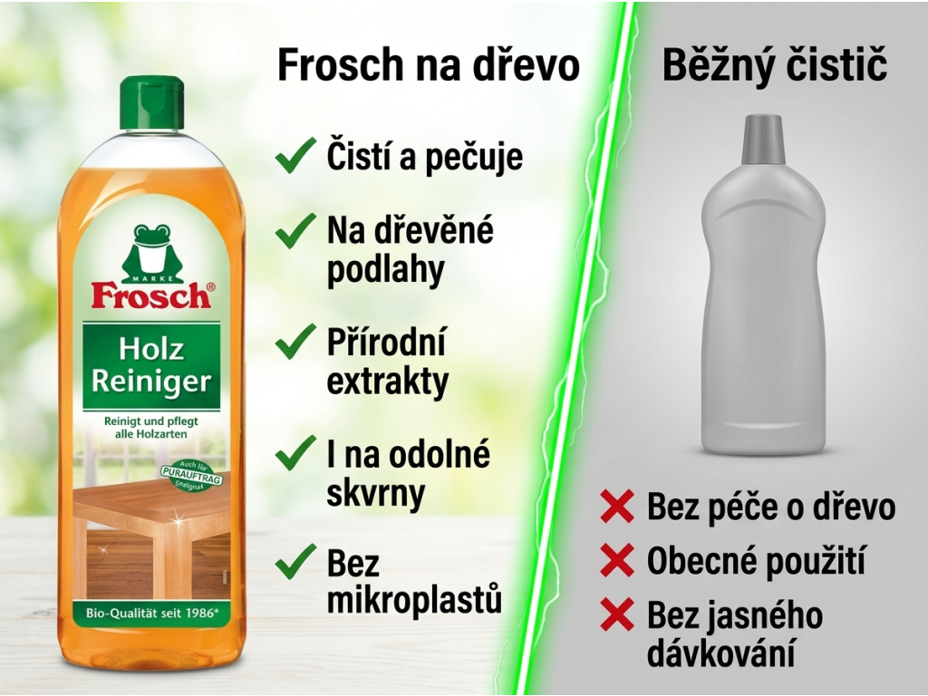 Srovnání Frosch čističe na dřevo s běžným čističem