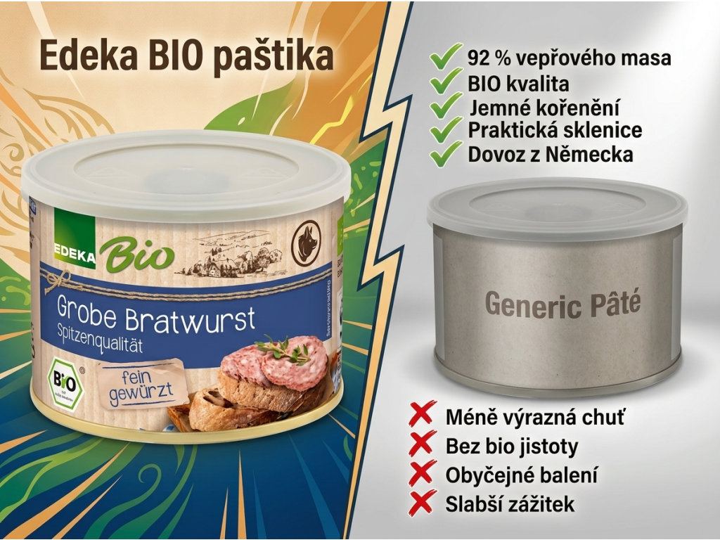Edeka BIO klobásová paštika - srovnání