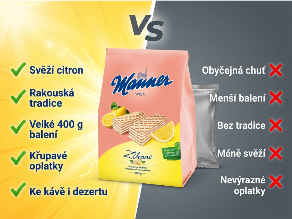 Srovnání Manner citronových řezů s běžnými oplatkami