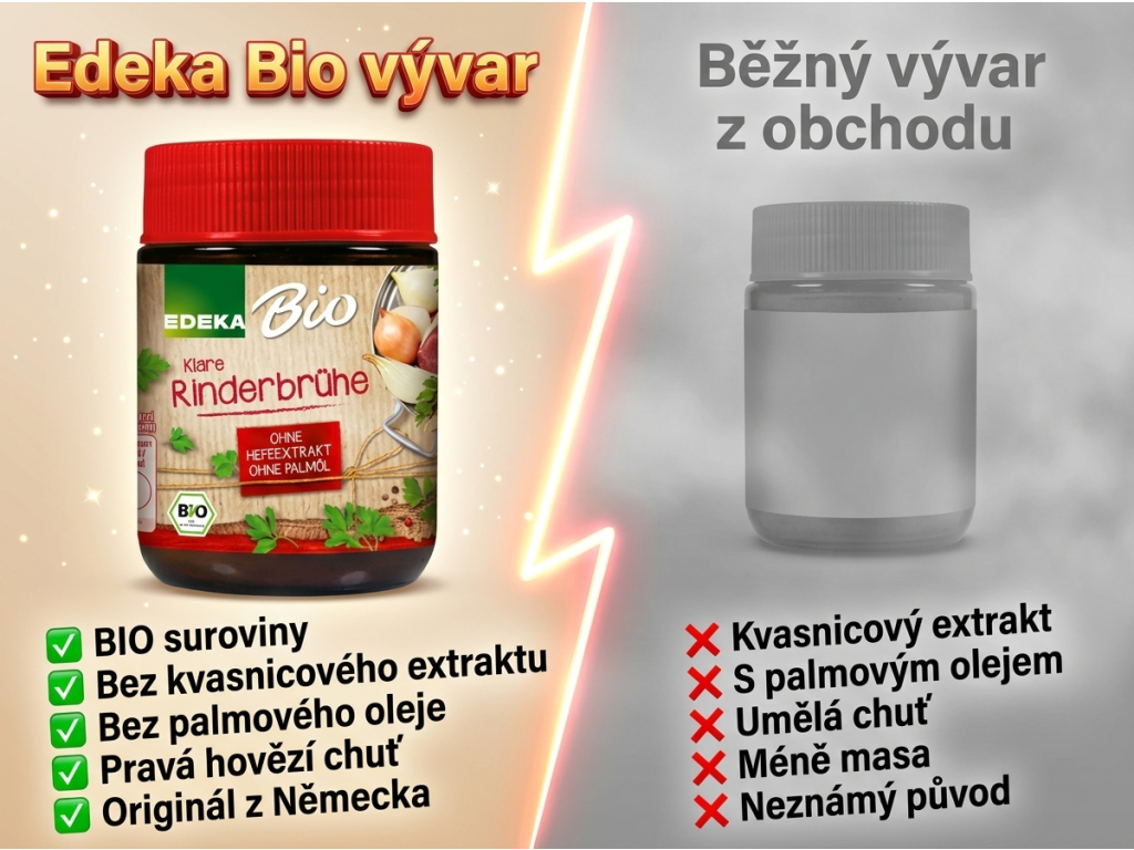 Srovnání Edeka Bio vývaru s běžným vývarem
