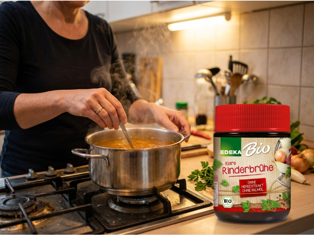 Příprava hovězího vývaru Edeka Bio v kuchyni